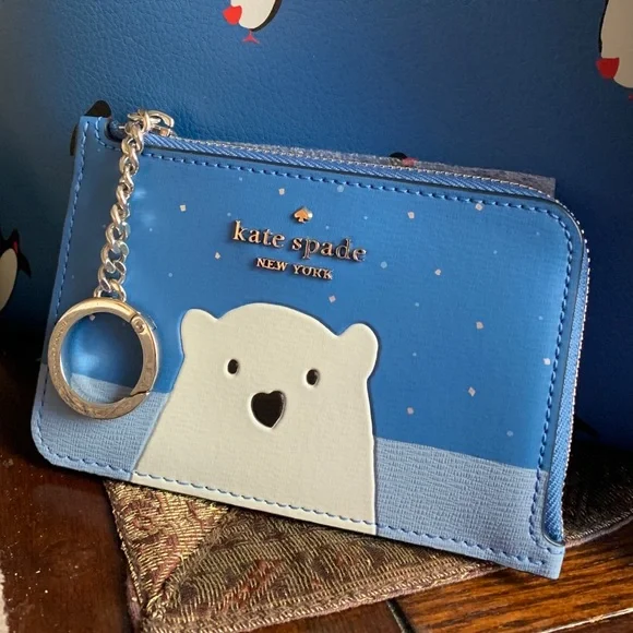 Authentic KATE SPADE Leather arctic bear l-zip card case/keychain - Picture 4 of 7